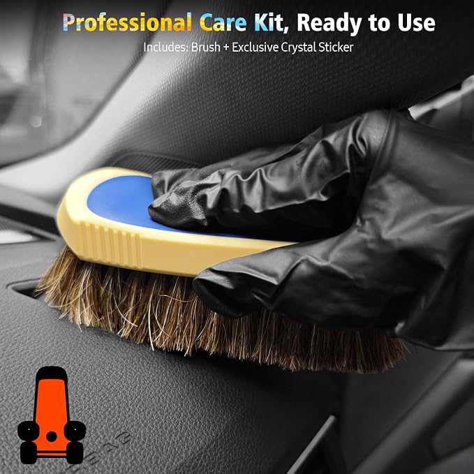 Horse Hair Leather Cleaning Brush - Upgraded Long Bristle Car Leather Brush with 360° Soft Grip, for Car Interior Seats, Sofa, Upholstery & Furniture Care