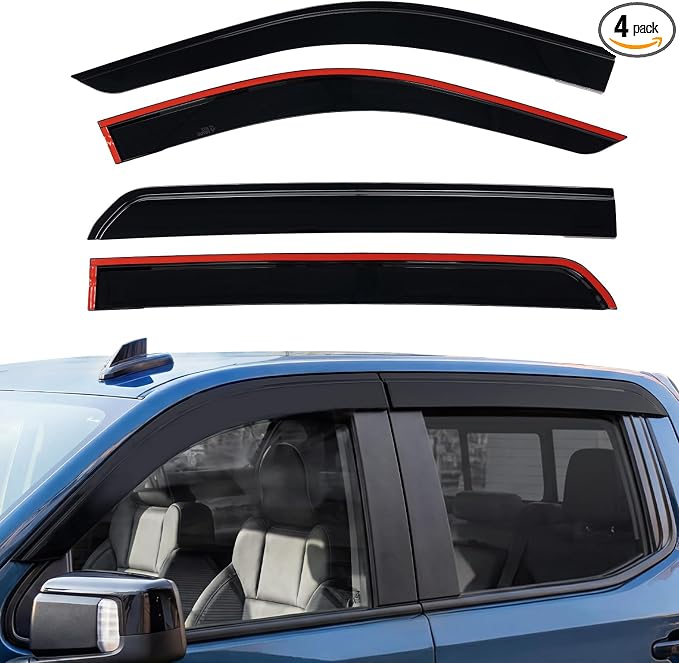 Low Profile Window Rain Guards Compatible with 2019-2026 Silverado/GMC Sierra 1500, 2020-2026 Silverado/GMC Sierra 2500HD/3500HD Crew Cab, Outside Mount Window Vent Visors, 4pcs