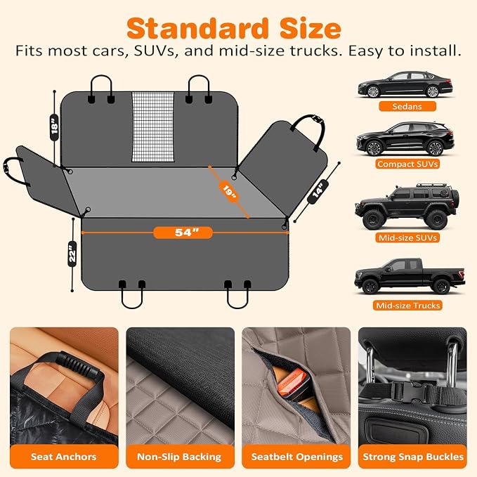 4 in 1 Dog Car Seat Cover for Back Seat, Waterproof Dog Hammock with Mesh Window and Side Flap Pet Car Seat Protector Dogs Backseat Cover for Cars, SUVs & Mid-Size Trucks