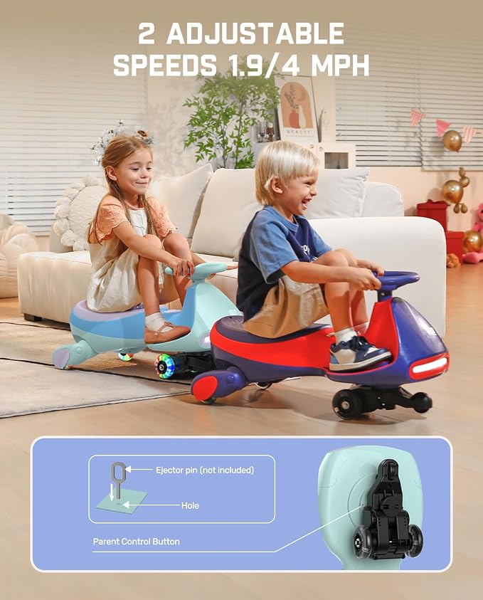 N7 Pro Electric Wiggle Car, Rechargeable Battery, CyberWiggle, 2 in 1 Swing Car, 2 Speeds Max 4 Mph, Anti-Rollover, Flashing Wheels, Bluetooth, Ages 3+, 150 Lbs, Glacier Blue