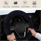 Fuzzy Steering Wheel Cover, 15 inch Soft Wool Fur Steering Wheel Protector, Fluffy Wheel Covers for Winter Warm, Car Interior Decoration Accessories for Women Men (Black)