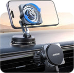 for MagSafe Car Mount Charger, [Smart Fingerprint-Touch Rotation] 15W MagSafe Wireless Car Charger[Vacuum & Gel 360° Base] Air Vent Dashboard Set for iPhone 17 16 15 14 13 12 Series, Black