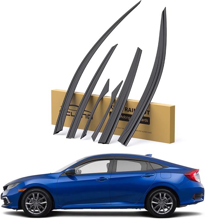 Rain Guards Compatible with Honda Civic Sedan LX Sport Touring EX-L 2016 2017 2018 2019 2020 2021, Durable Tape-on 2016-2021 Civic Side Window Rain Guard, Window Deflectors 6 PCS