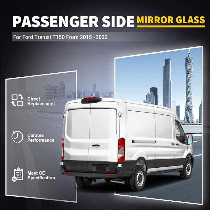 Passenger Lower Side Mirror Glass Compatible with 2015-2025 Ford Transit 150 250 350 2023-2025 E-Transit Replace BK3Z17K707B BK3Z17K707A Wide-Angle Non-Heated