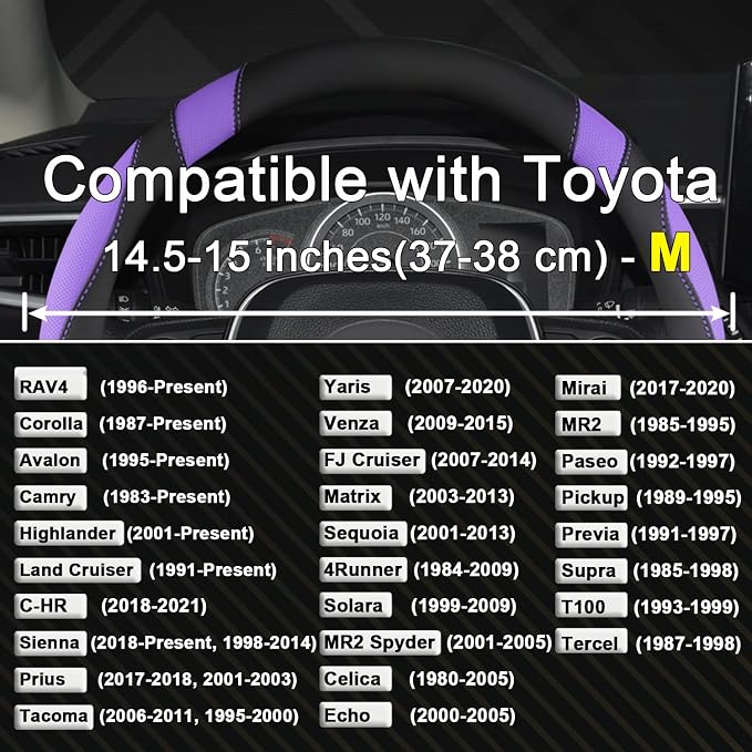 Customized Auto Car Steering Wheel Cover for Toyota Rav4 Corolla Camry Highlander (Black+Purple-Standard Size)