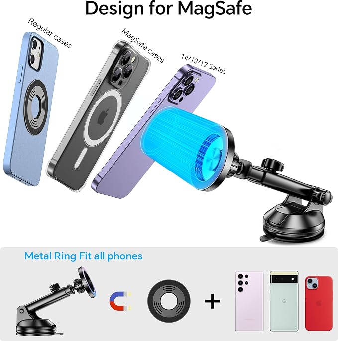 for MagSafe Car Mount【Windshield+Vent+Dash】Magnetic Phone Holder for Car Phone Holder Mount Cell Phone Holders for Your Car Accessories Suction Phone Mount for Car Truck Stand for iPhone 17 16
