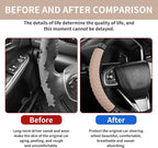 Bling Car Steering Wheel Cover, 15 Inch Rhinestones Soft Leather Elastic Steering Wheel Protector, Sparkly Crystal Diamond for Women, Car Interior Accessories for Most Cars (Beige)