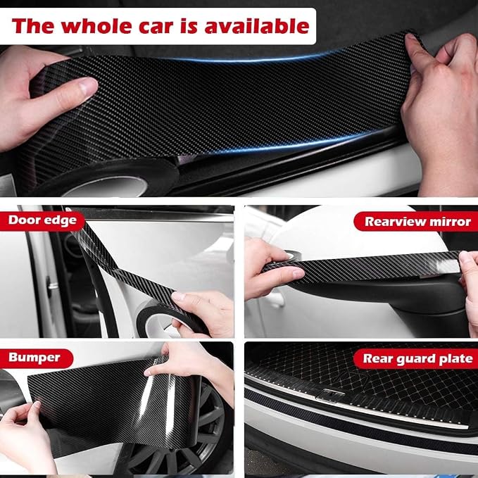 Universal Car Door Edge Protector, Carbon Fiber 5D Gloss Black Vinyl Wrap Film with Anti-Collision Protection for Most Vehicles (33Ft x 2In, Black)