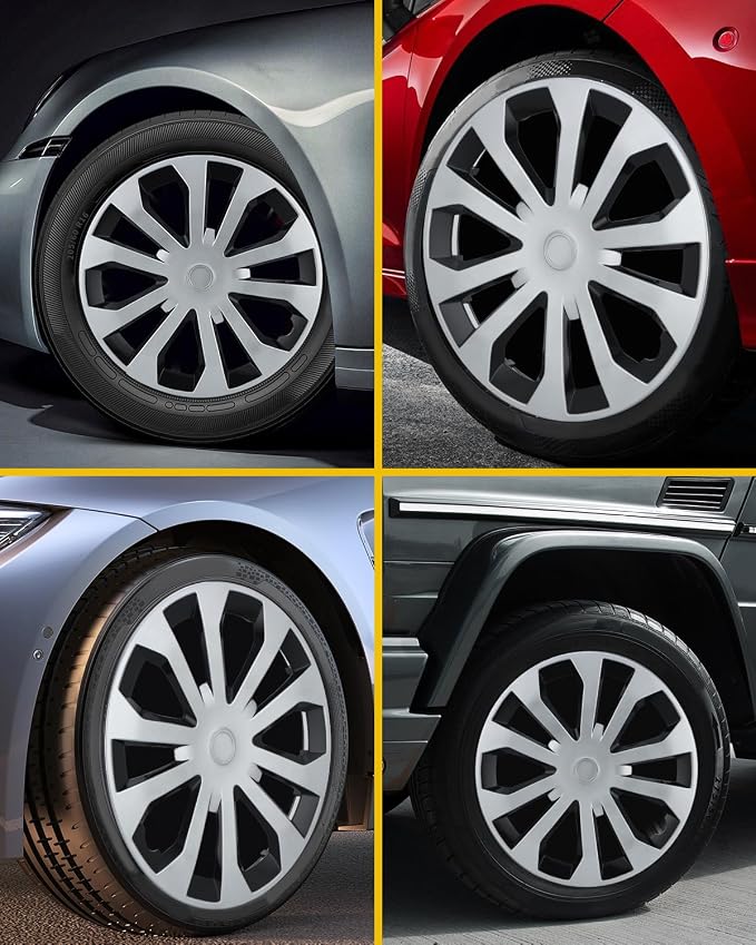 Hubcap Wheel Covers Hub Caps 16 Inch Set of 4 Black & Silver Universal Wheel Rim Cover R16 Stylish Car Decor Wheel Covers for Toyota Camry Nissan Mazda (silver-05, 16 inch)