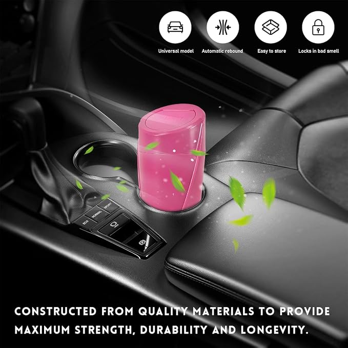 Wevdn Car Trash Can Bin with Lid, Mini Leakproof Vehicle Side Door Cup Holder Trash Can with Lid, Multipurpose Organizer Portable Garbage Bin for Cup Holder Car Home Office (Rose Red)