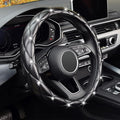 Diamond Soft Leather Steering Wheel Cover with Bling Bling Crystal Rhinestones, Universal 15 inch Anti-Slip, Car Interior Accessories for Women Girls, Black