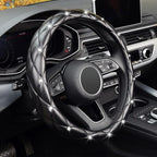 Diamond Soft Leather Steering Wheel Cover with Bling Bling Crystal Rhinestones, Universal 15 inch Anti-Slip, Car Interior Accessories for Women Girls, Black