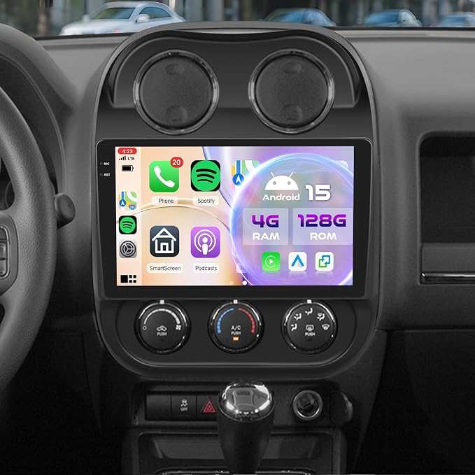 5Ghz WiFi [4G+128G] Android 15 Car Radio for Jeep Compass Patriot 2010-2016 Car Stereo with Wireless Carplay/Android Auto, 10 Inch HD Touchscreen with GPS Bluetooth FM/RDS EQ SWC Backup Camera MIC