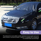 Half Car Cover, Thickened Oxford Waterproof Windshield Cover, All-Season Foldable Protective Shield for Rain Ice Snow Sand Leaves, for Most Sedans (Black, 17Ft Long)