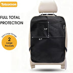 Car Back Seat Protector, 2-Pack Black Waterproof Kick Mats with Custom Storage Pockets, Universal Fit 600D Oxford Fabric Backseat Covers, X-Large Size with Zipper Storage Bag