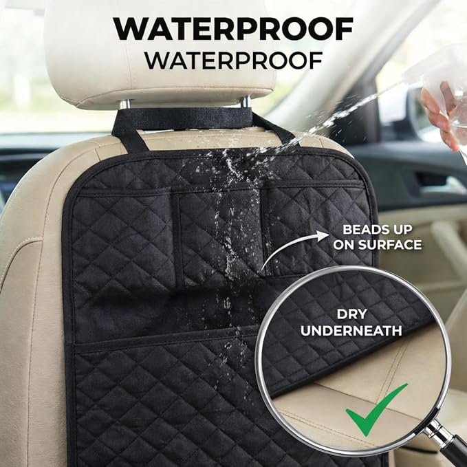 2 Pack Car Back Seat Cover 3 Pocket + 1 XLarge Pocket Organizer Protector from Dirt Scratches Mud Fit All Automotive Model Waterproof Durable Preventing the Impact of Children Kick 17"x25"