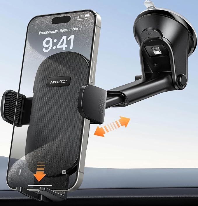 Car Phone Holder Mount for Dashboard & Windshield, Hands-Free Cell Phone Holder for Car, Compatible with iPhone Samsung All Phones, Ideal for Delivery & Uber Drivers, Fleet Vehicles