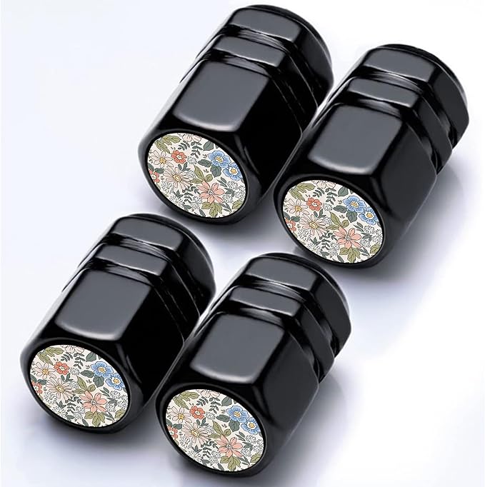 4Pack Flower Car Tire Valve Stem Caps Aluminum Valve Stem Covers Air Cap | Corrosion Resistant Car Valve Cap for Auto SUV Bike Motorcycle Valve Decor Flowers Car Accessories Gifts