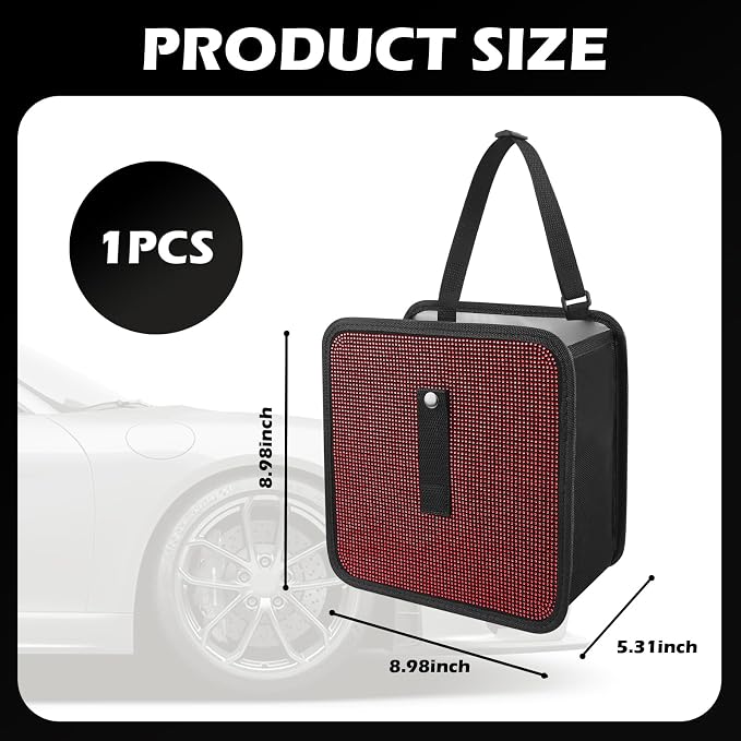 Bling Car Trash Can with Rhinestone,Foldable Car Garbage Can for in-Vehicle Waste Disposal,Multipurpose Hanging Back Seat Organizer & Decorations Fit for Most Cars Trucks (Red)