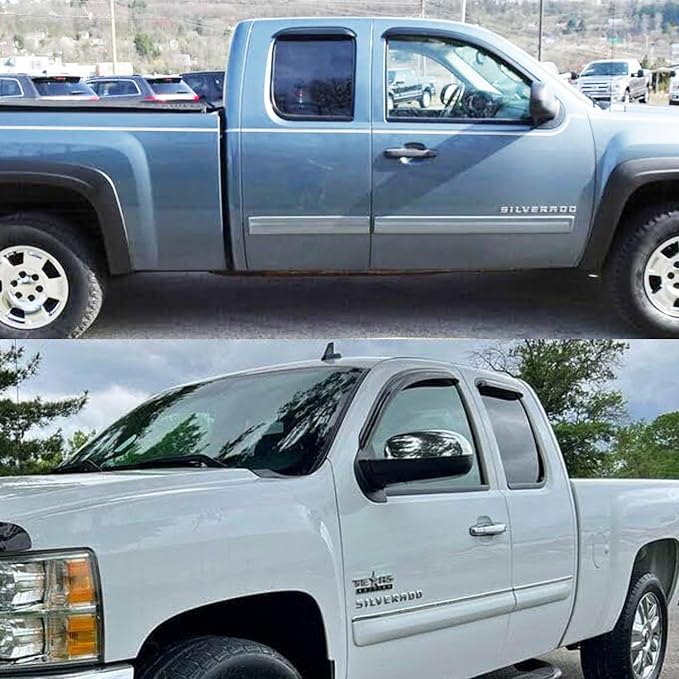 Side Window Visors rain Guards Vent Rain Guard Sun Shade for 2007-2014 Chevy Silverado/GMC Sierra 1500/2500HD/3500HD Extended Cab Pickup Window Deflectors Vent Truck Accessories Smoke, 4pcs 94040