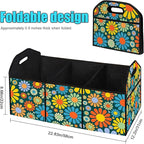 Hippie Flower Car Trunk Storage Box with Pockets Car Accessory for SUVs Cars Automotive Organizer