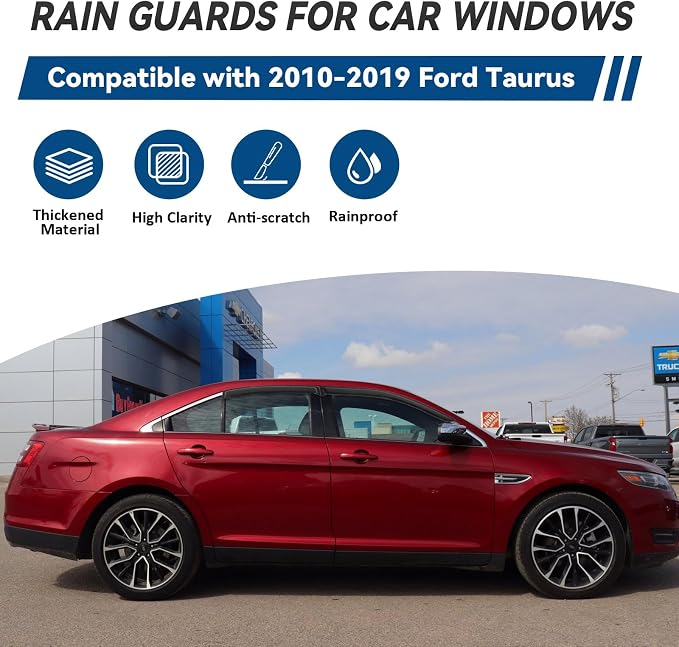 4pcs Front+Rear Smoke Tint Sun/Rain Guard Outside Mount Tape-On Vent Window Visors Compatible with 10-19 Taurus