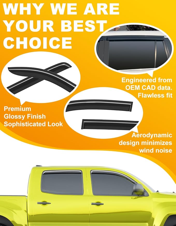 Extra-Thick Window Rain Guard for Toyota Tacoma 2005-2015 Double Cab Rain Guards Tape-on Side Truck Window Visors Low Profile Vent Visor Window Deflectors Vent Shades Car Accessories