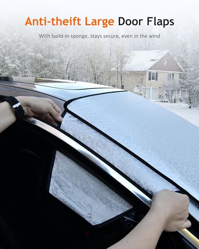 Car Windshield Cover for Ice and Snow, 4 Layers Hail Sun Rain Protection, Waterproof Winter Frost Protector Exterior Front Window Covers Universal for Car SUV Van All Weather 68.5" x 47"