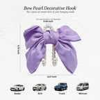 2PCS Satin Bow Pearl Car Seat Headrest Hooks – Car Bag Holder & Vehicle Hanger for Purses – Cute Coquette Aesthetic Interior Decoration – Cute Auto Organizer Accessories Universal (Lavender Purple)