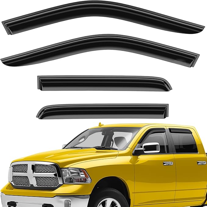 Extra Durable Window Deflectors Tape-On Window Visors Rain Guards Fit for Dodge Ram 1500 2009-2018 Crew Cab, Sun Visors, Wind Vent for Shades, Exterior Car Accessories - 4pcs. AG0028