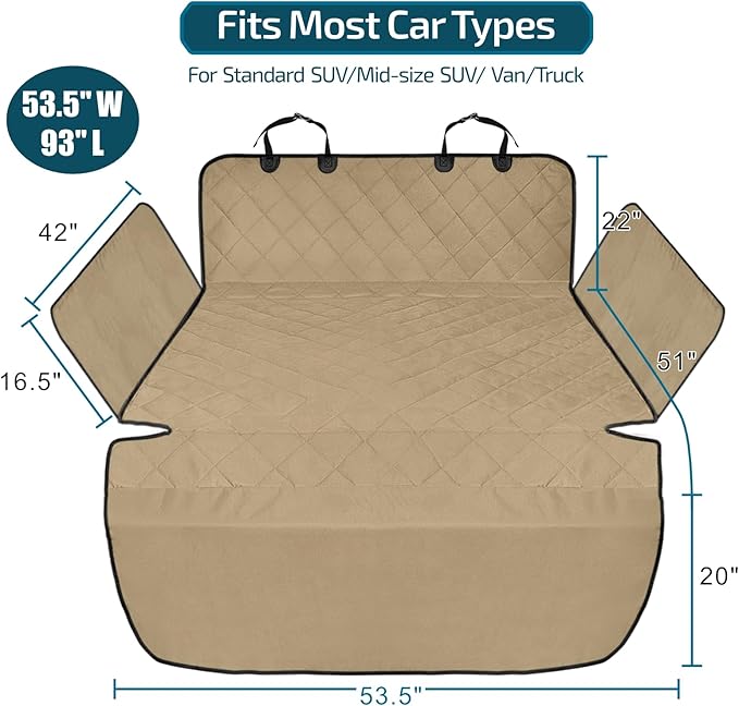 SUV Cargo Liner for Dogs with Side Flaps, Large (54" x 93") Water Resistant Trunk Cover, Non-Slip Pet Area Protector with Bumper Flap, Universal Fit for SUVs Sedans Vans, Khaki