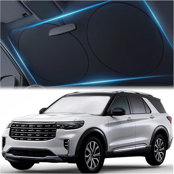 Car Windshield Sunshade – Double-Layer Design for 2X Heat Blocking, Blocks UV Rays, Foldable Sun Shade for Cars, Trucks & SUVs, Keeps Interior Cooler, Large (63 x 33.8 in)