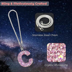 Bling Pink Car Accessories for Women Letter Charm, Rainbow Color Rear View Mirror Cute Crystal Pendant Car Decorations, Lucky Gifts Girly Diamond Rhinestone Charm Interior C