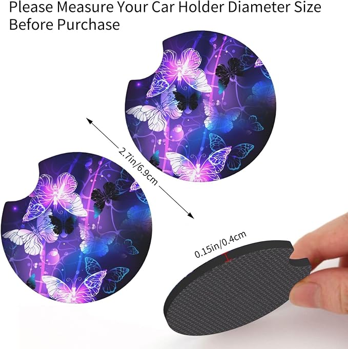 Butterfly Purple Steering Wheel Cover - Purple Butterfly Steering Wheel Cover Anti-Slip Breathable 15 Inch Universal 2 Pcs Car Interior Cup Holder Pad for Men Women