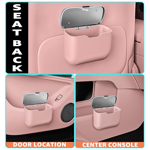 Car Trash Can, Waterproof Multi‑Functional Auto Trash Bin for Door/Console/Seat Back, Universal Vehicle Garbage Can for Car/Truck/SUV Drivers (Pink)