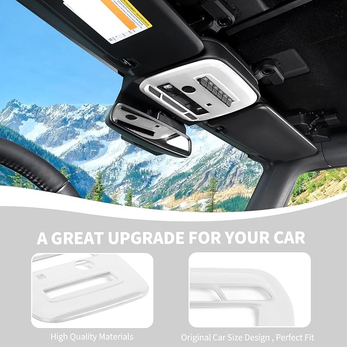 for Bronco Front Reading Light Panel Trim Cover Compatible with 2021-2025 Ford Bronco Interior Accessories 2-Door 4-Door, White (with AUX Switches)