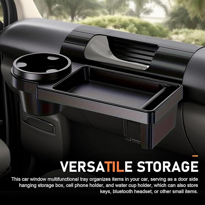 Car Cup Holder, Car Window Multifunctional Organizer, Vehicle Door Side Hanging Rack, Cell Phone Storage Box, Plug & Play Vehicle Storage with Sponge Pads, for Most Cars (Black #A)