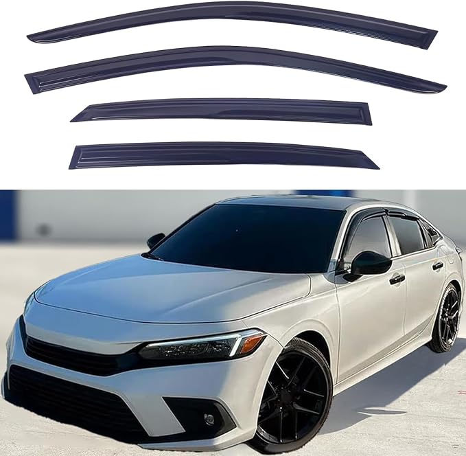 Outside Mount Window Visors Rain Guards for 2022-2026 Honda Civic Sedan - 4PCS Smoke Tint Side Window Deflectors, Easy Tape-On Installation, Weather Protection & Reduce Wind Noise,Car Accessories