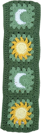 Handmade Crochet Green Moon and Sun Car Steering Wheel Covers Universal 14-15 inch for Women and Men (Steer Wheel Cover)