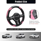 Leather Car Steering Wheel Cover, 15 Inch Anti-Slip Carbon Fiber Black Steering Wheel Cover, Universal Car Interior Accessories for Trucks Sedans SUVs (Black & Pink)