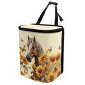 Horse Sunflower Butterfly Print Car Trash Can with Lid, Leak Proof Auto Trash Bag Hanging Vehicle Garbage Can Multipurpose Storage Container for Back Seat Road Trip