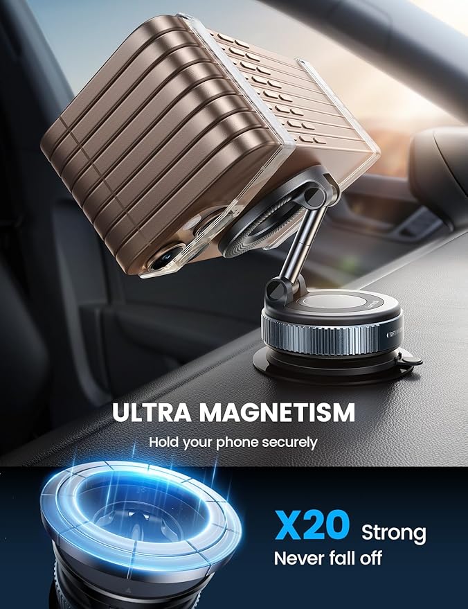 Car Phone Holder - [70 LBS Strongest Suction] for Magsafe Car Mount, 360° Adjustable Suction Cup Phone Mount Dashboard Windshield Vacuum Magnetic Phone Holder for Car fit iPhone 17/16Pro Max