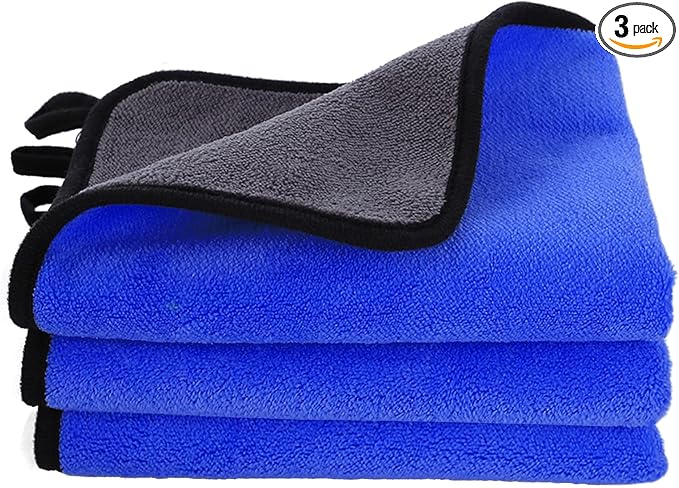 3PCS Car Microfiber Towels, 23.62"×11.81" Lint-free Microfiber Towels for Cars Wash Drying, Super Absorbent Auto Cleaning Cloths, Reusable Washing & Detailing Towel, Car Cleaning Supplies (Blue)