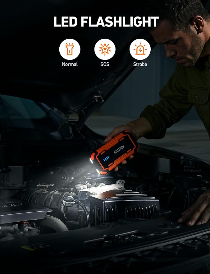 P10 Car Battery Jump Starter, 5000A Portable Jump Starter Battery Pack for Up to 10L Gas & 8L Diesel Engines, 12V Lithium Jump Box, Auto Booster Pack with 3-Mode LED Lights & Jumper Cable