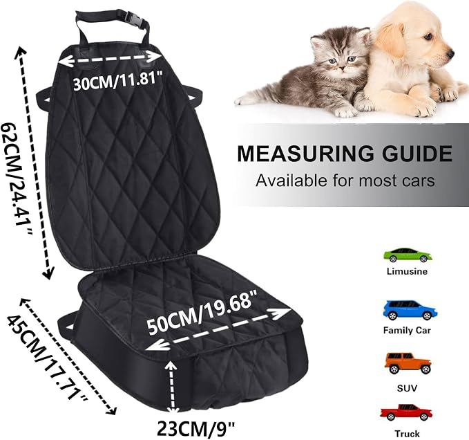 Dog Seat Cover Cars Trucks SUVs, Thick 600D Heavy Duty Pets Car Seat Cover, Waterproof & Wear-Resistant Durable Nonslip Backing & Hammock Convertible, Black, 2 Pack