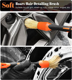 7PCS Motorcycle Cleaning Kit with 2-Size Bendable Wheel Brushes-Hard Reach Brush,Tire and Chain Brush, Boar Hair Detailing Brush, Wash Mitt & Microfiber Towel for Dirt Bike & Car Wheels