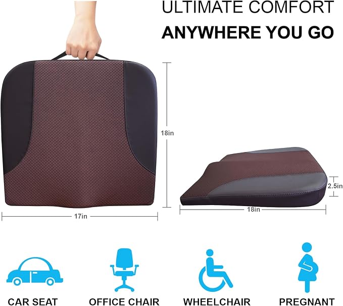 Car Seat Cushion, Car Seat Cushions for Long Driving | Comfortable Memory Foam Driver Seat Cushion, Automotive Seat Cushions, Butt Pillow for Car,Truck, Office Chair, Brown
