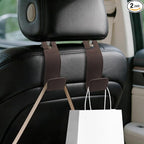 2PCS Car Seat Headrest Hooks, Purse Hook for Car, Automotive Headrest Handbags Holder, Auto Accessories Leather Seatback Organizer Hanger for Hanging Purses Bags Coats (Brown, 2PCS)