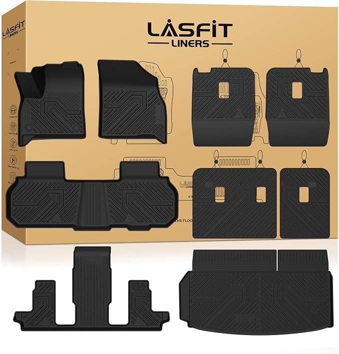 Floor Mats & Cargo Liner with Backrest Mat for Chevy Traverse 2024-2026 (Only 7 Seats) & GMC Acadia 2024-2026 (Only 7 Seats) & Buick Enclave 2025-2026, All Weather TPE Custom Fit Floor Liners