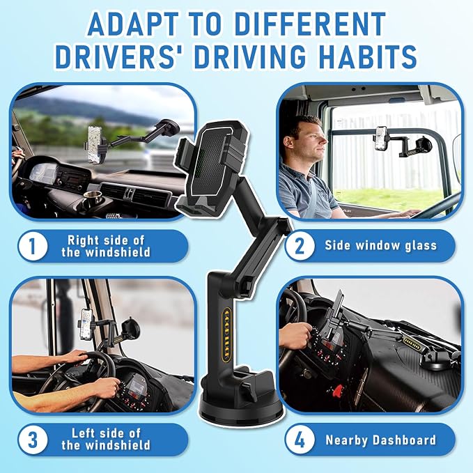 Truck Phone Holder Mount,Car Phone Holder,Dashboard Windshield Phone Holder 16.9 inch Long Arm,Super Suction Cup Compatible with Pickup Truck,Commercial Truck and All Phone